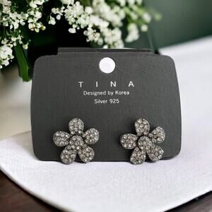 Tina sterling silver floral rhinestone flower earrings elegant formal cocktail